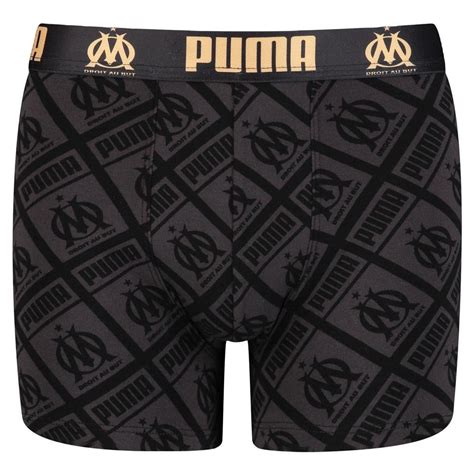 PUMA Boxer Garçon Coton ALLOVER Noir Or OLYMPIQUE DE MARSEILLE