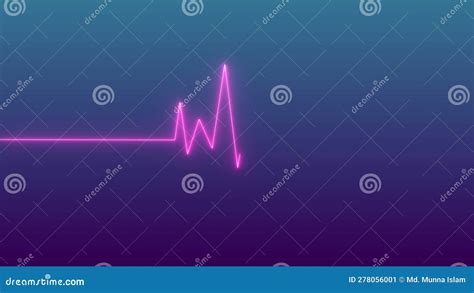 Neon Line Heartbeat Rate And Pulse On Blue And Purple Screen