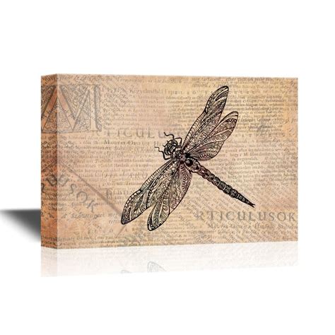 Wall D Cor Vintage Framed Digital Print Canvas Art Dragonfly Insect