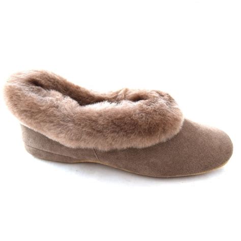 Draper Jane Ladies Suede Sheepskin Collar Slipper Womens Footwear