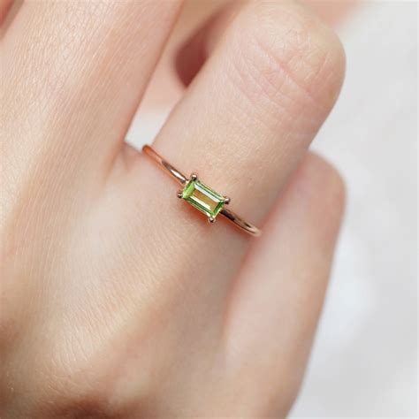 Peridot Baguette Ring Solid 14k Gold Peridot Baguette Ring Etsy