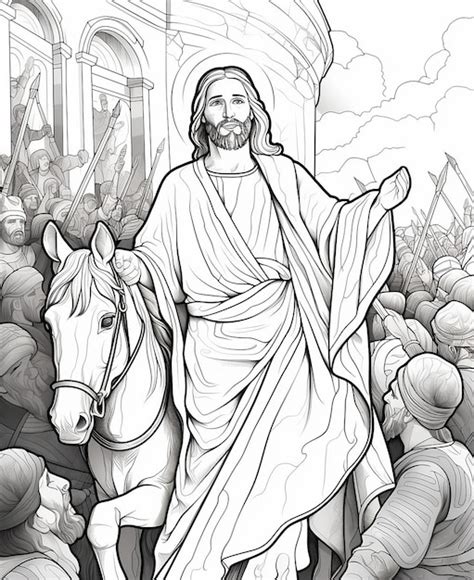 Jesus Entrando Em Jerusal M No Domingo De Ramos P Gina De Colorir Preto