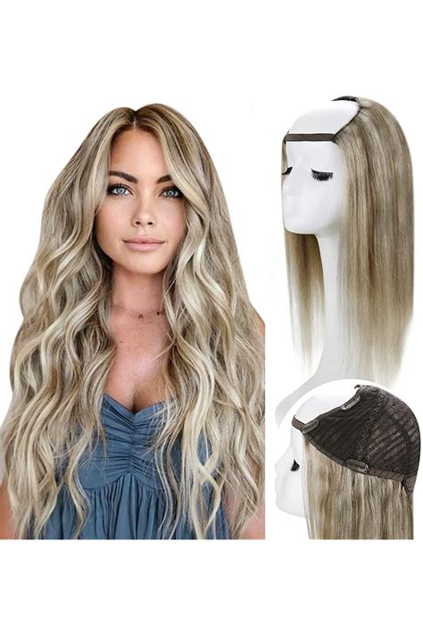 RUNATURE 18 Inch U Part Wig Human Hair Blonde Half Wig 8P60 Light Brown