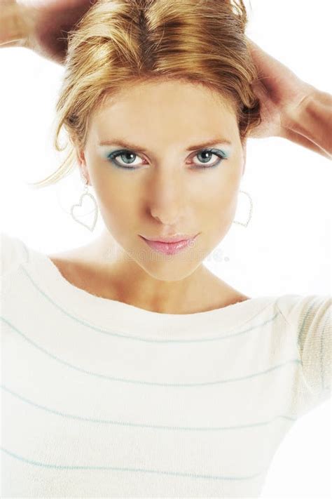 Belle Blonde Dans Le Blanc Photo Stock Image Du Yeux 1347252