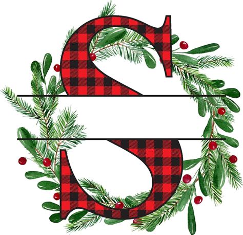 Buffalo Plaid Split Monogram Letters With Wreath Full Alphabet Etsy