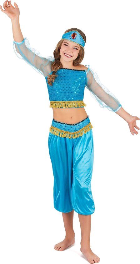 Blauw Arabische Danseres Outfit Voor Meisjes Verkleedkleding