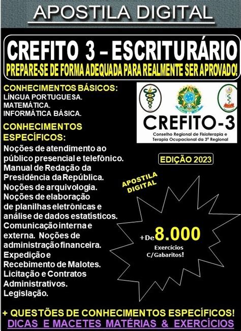 Apostila CREFITO 3 ESCRITURÁRIO Teoria 8 000 exercícios