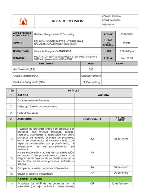 Modelo De Acta De Reunion 22012019 Pdf Informática Y Tecnología