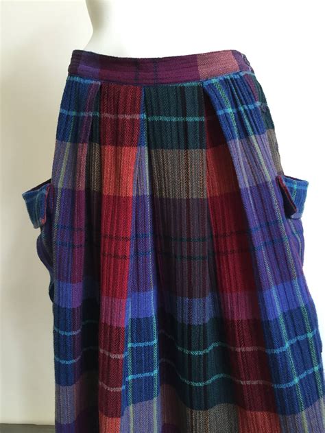 Mary McFadden Plaid Skirt with Side Pockets, 1980s For Sale at 1stDibs