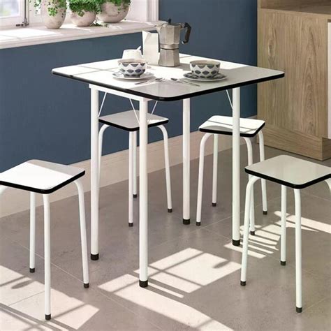 Conjunto Mesa Dobravel 04 Banquetas Asti 100 Branco Preto Bona Vita