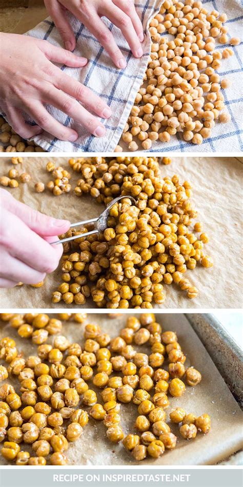 The Process To Make Roasted Chickpeas Is Shown In Three Different