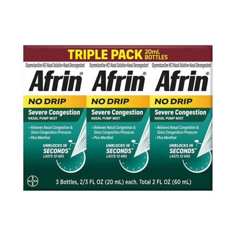 Afrin No Drip Severe Congestion 12 Hour Nasal Pump Mist 60 Ml