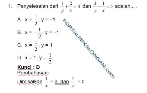 Latihan Soal Dan Pembahasan Penilaian Harian Matematika Smp Mts Kelas 8 Spldv Part 4 Dan Kunci