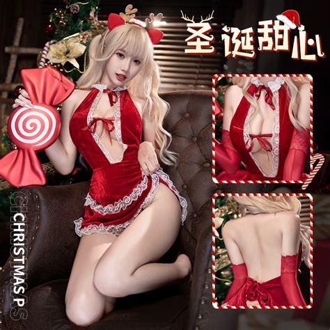 Bebinca Christmas Deep V Nightdress Sexy Lingerie Sexy Pajamas Shopee Singapore