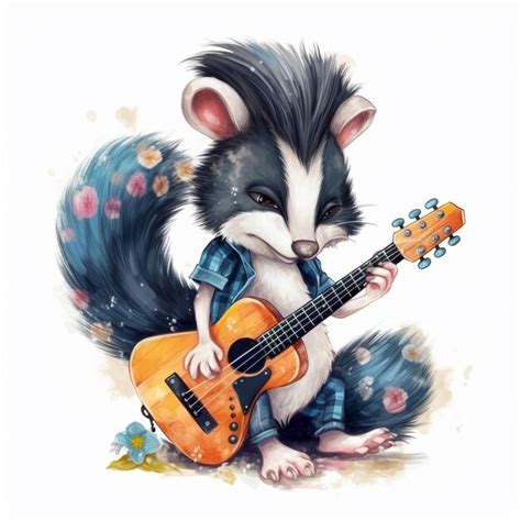 Ilustraci N De Dibujos Animados De Un Mapache Tocando Una Guitarra Y