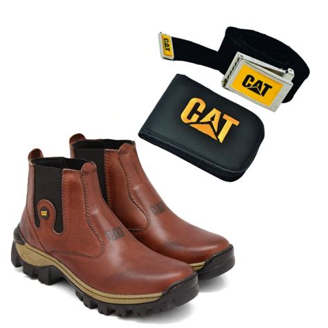 Kit Bota Botina Masculina Caterpillar Em Couro Legitimo Impermeável