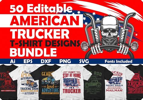 American Trucker 50 Editable T Shirt Designs Bundle Part 1