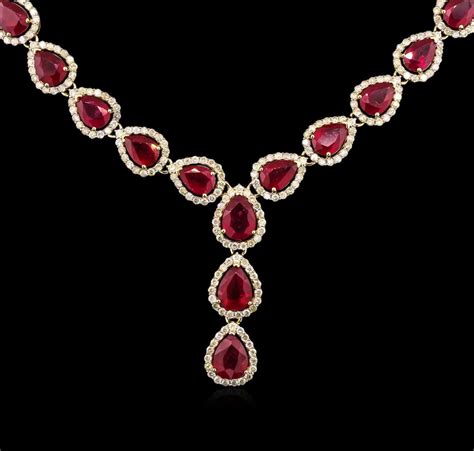 4178ctw Ruby And Diamond Necklace 14kt Yellow Gold