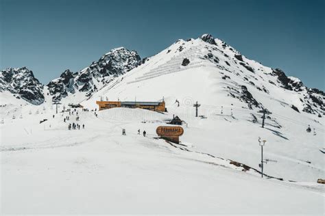 Ski Lift in Almaty Mountains. Shymbulak Ski Resort Hotel Now-capped ...