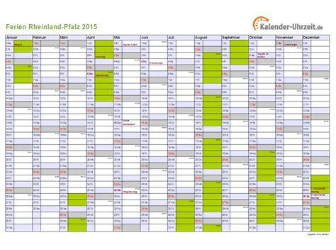 Ferien Rheinland-Pfalz 2015 - Ferienkalender zum Ausdrucken