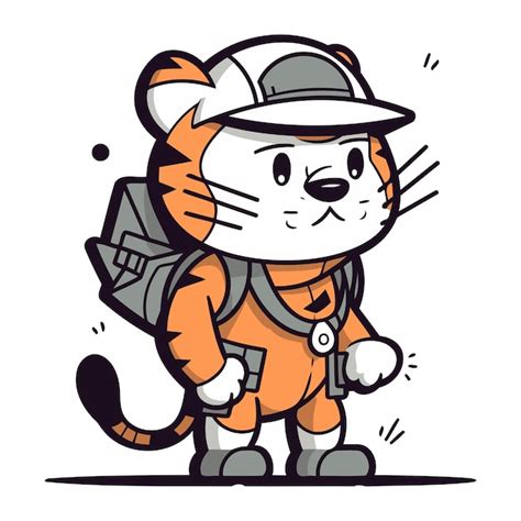 Tigre De Dibujos Animados Con Una Mochila Y Una Gorra Ilustraci N