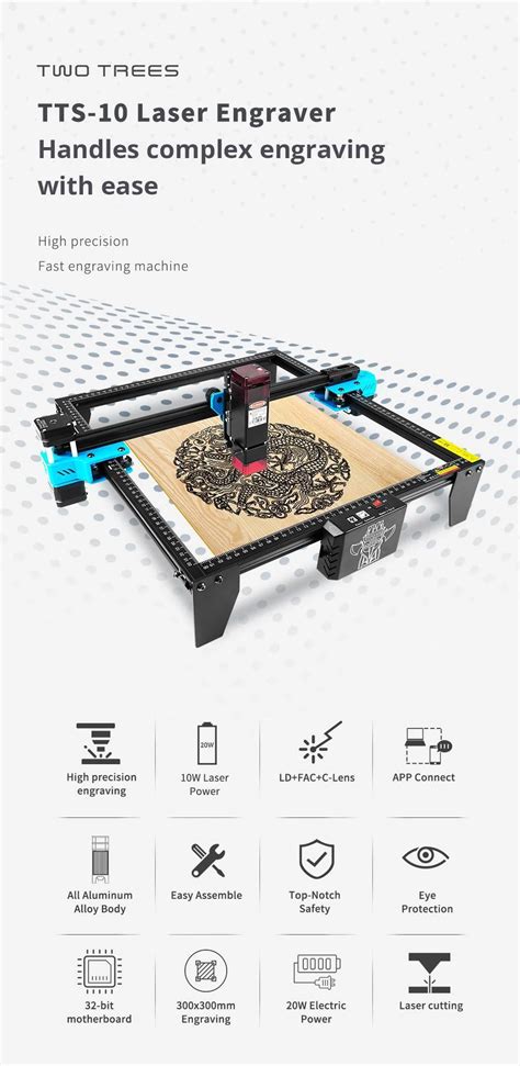 TWO TREES TTS-10 10W Laser Engraver Cutter, 0.08*0.08mm Compressed Spot ...