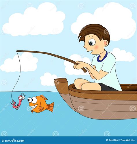 Boy Fishing In A Boat Stock Vector Illustration Of Cartoon 9461206