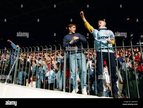 Manchester City Fans On Kippax Stand Hi Res Stock Photography And