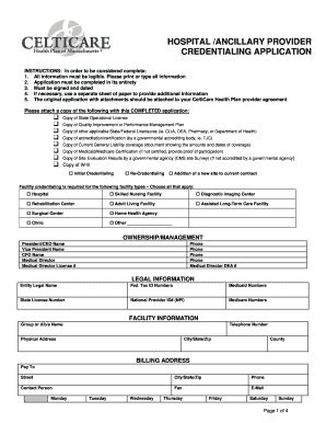 Fillable Online Hospital Ancillary Provider Credentialing Application