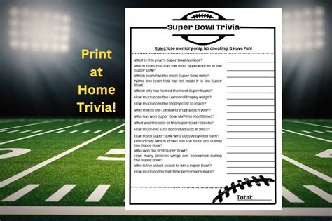 Super Bowl Trivia Game, PRINTABLE, Great for Super Bowl Parties - Etsy