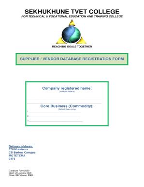 Fillable Online New Vendor Database Registration Form Sekhukhune Tvet