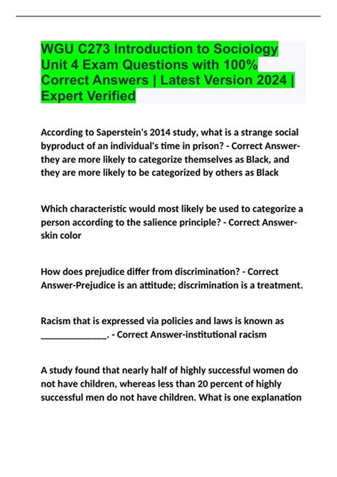 Wgu C Introduction To Sociology Unit Exam Questions With