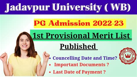 Jadavpur University PG Merit List 2022 Published JU Schedule Of