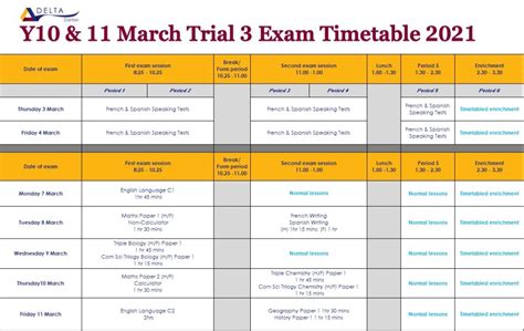 Mock Exam Timetable Darton Academy