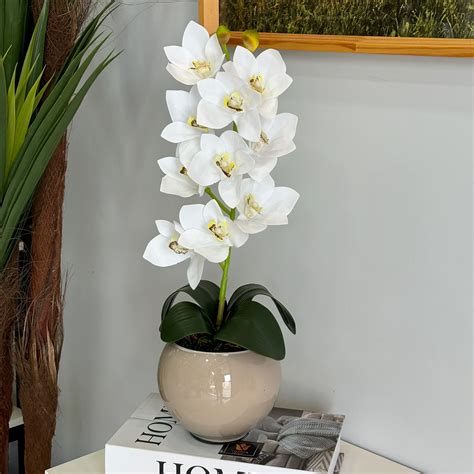 Arranjo de Orquídea Cymbidium Branca Em Vaso Nude Vienna Home Arranjos Decorações E Cozinha