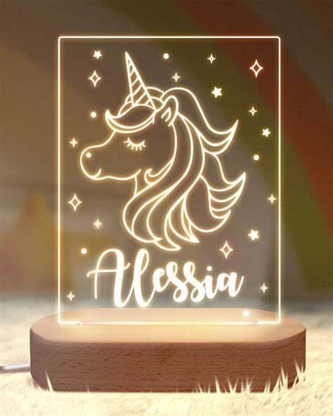 Lampada A Led Placca In Plexiglass Personalizzata Con Nome E Unicorno