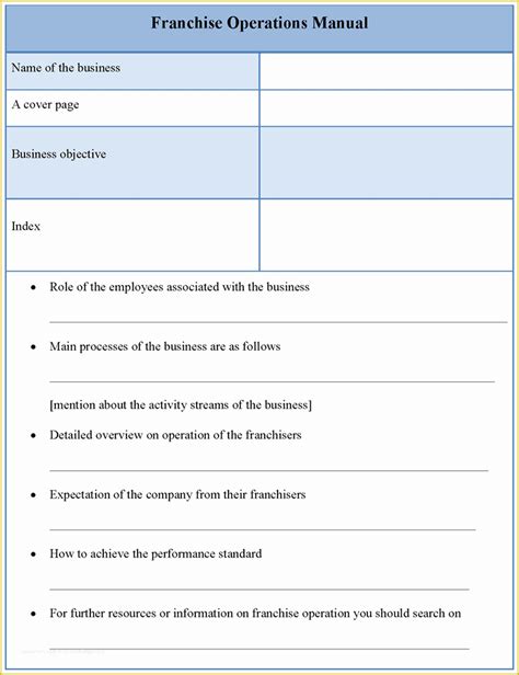 Franchise Operations Manual Template Free Download Of Free Franchise ...