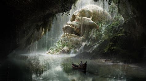 Quentin Mabille, Landscape, Artwork, Fantasy art, Boat, Skull, Cave ...