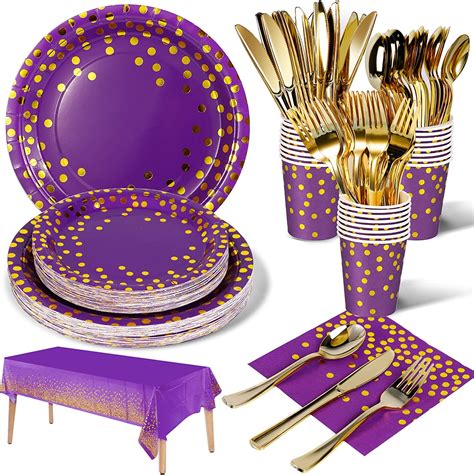 Nkaiso Pcs Violet Or Party Vaisselle Kit Vaisselles Anniversaire