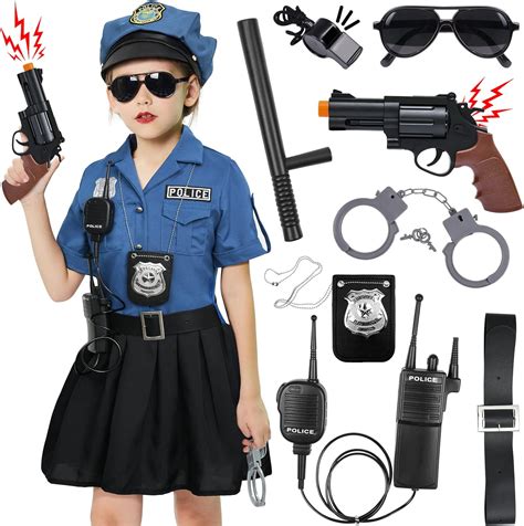 Polizia Costume Bambina Polizia Vestito Accessori Camicia Gonna