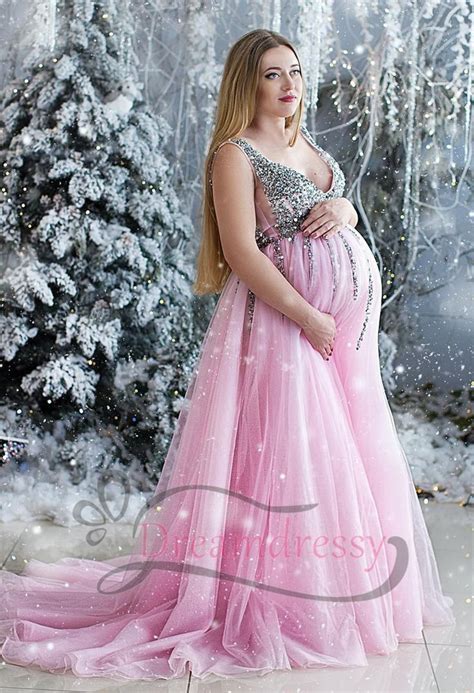 Gorgeous V Neck Pink Long Pregnant Dress From Dreamdressy Maternity