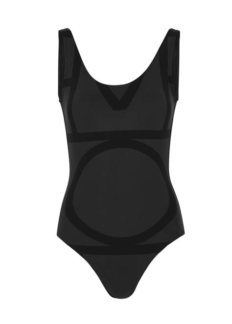 TotÊme Logo Print Swimsuit L Black Editorialist