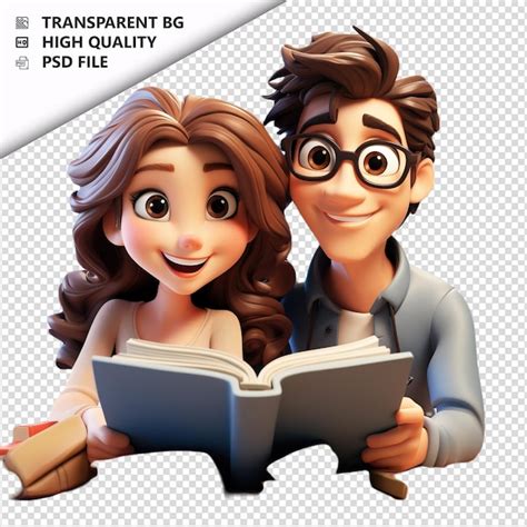 Pareja Latina Leyendo En 3d Estilo De Dibujos Animados Fondo Blanco Es Archivo PSD Premium
