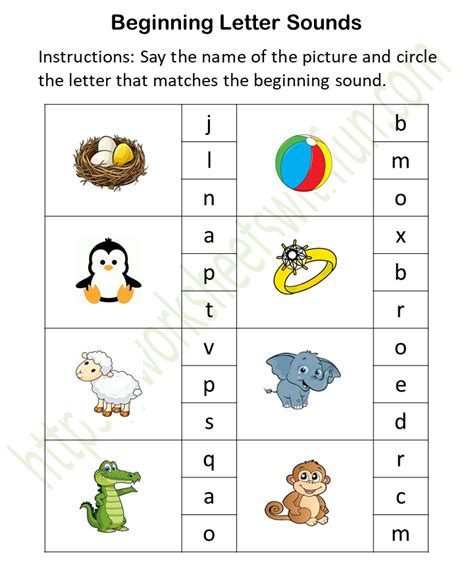 Topic Initial Sound Worksheets Circle English Preschool Wwf