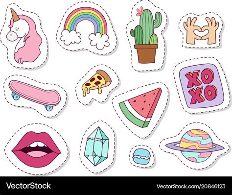 Hipster Patches Elements Hand Drawn Cute Vector Image