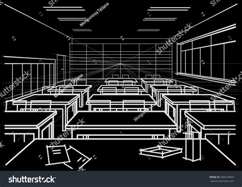 Linear Architectural Sketch Interior Classroom On Stock Vector (Royalty ...