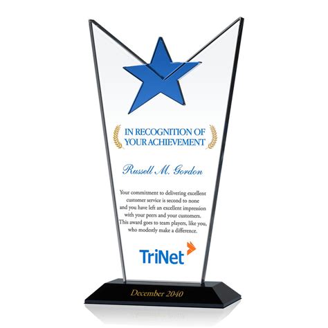 Crystal Star Employee Achievement Award Plaque