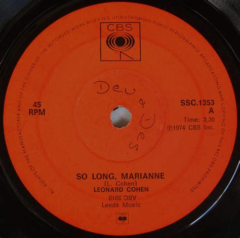 Leonard Cohen - Suzanne / So Long, Marianne (1974, Vinyl) | Discogs