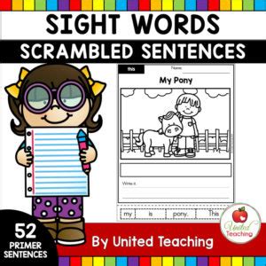 Sight Word Sentence Scramble Primer Worksheets United Teaching