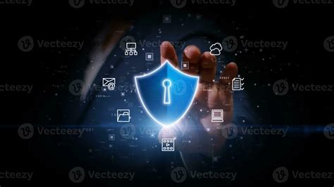 Businessman Show Shield Icon Cyber Security Digital Data Protection